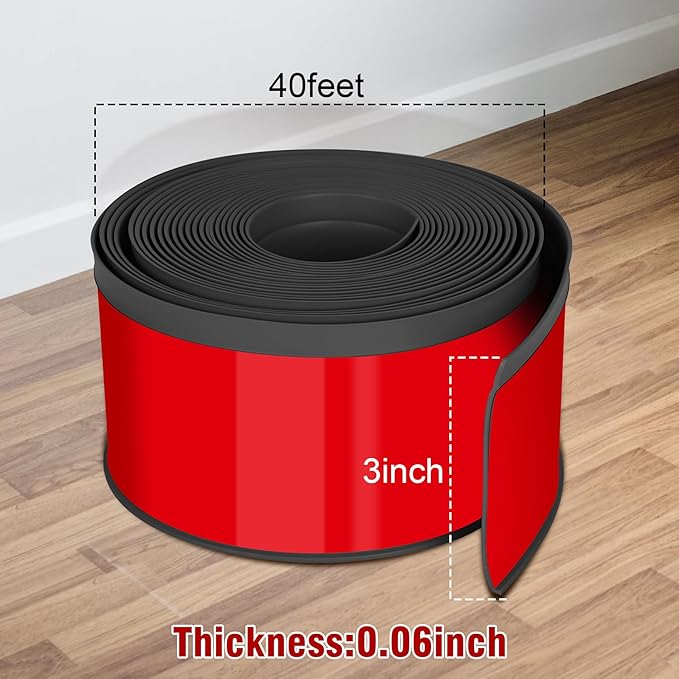 Vinyl Baseboard Molding Trim 3 Inch x 40 Feet Peel and Stick Baseboard Trim Flexible PVC Cove Base Moulding Self-Adhesive Trim for Garage Bathroom Cabinet Floor Walls, Black