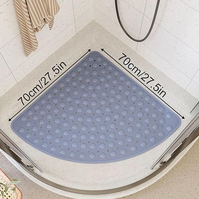 Mrcrypos Corner Shower Mats 27.5 x 27.5 Inches Bath Mat with Suction Cups and Drain Holes, Quick Dry Anti Slip Bathmat Machine Washable Shower Stall Mats for Bathroom, Gray