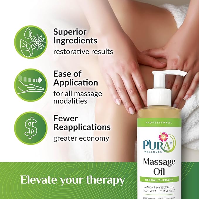 Wellness Professional Herbal Massage Oil, 8oz, Hypoallergenic Formula for Muscle Relief, Professional Deep Tissue Therapy, Massage Oil, Unscented, for Physical Therapy and Muscle Recovery
