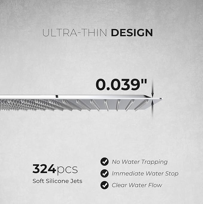 16inch Rainfall Shower Head, Ultra Thin 304 Stainless Steel High Flow Square Rainfall Showerhead, Waterfall Full Body Coverage, Universal Ceiling or Wall Mount, Chrome