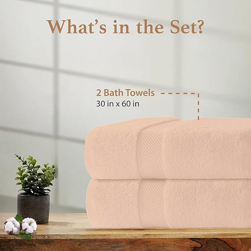 100% Cotton Bath Towels, Pack of 2 Towels for Bathroom, Luxury 700 GSM Bath Towel, Highly Absorbent Bathroom Towel Set, 30 x 60 Inches Large Bath Towels, Super Soft & Quick Dry Towel Set, Blush
