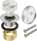 Brushed Nickel Bathtub Drain Stopper and Overflow Kit, Solid Brass Tip-Toe Bath Tub Drain with Hair Catcher - Universal Coarse/Fine Thread, Bathroom Bathtub Plug Replacement, 11.5/16 UNC