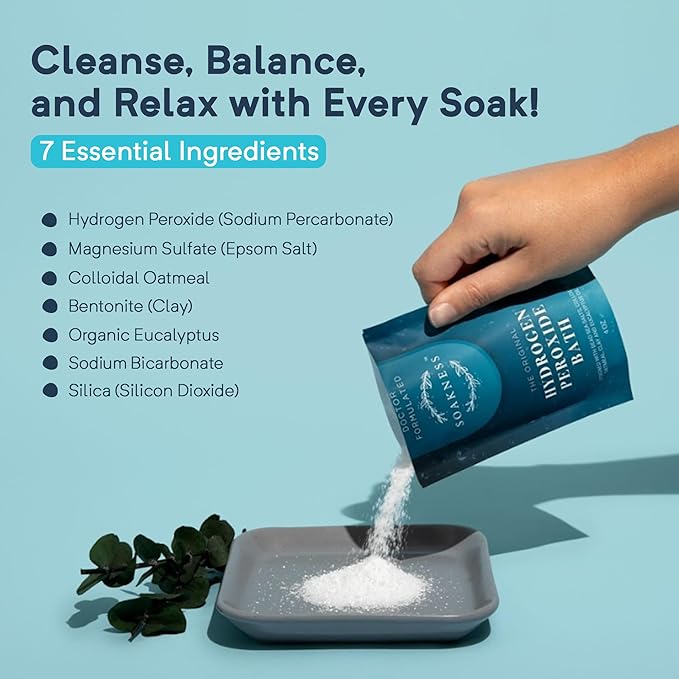 Hydrogen Peroxide Epsom Salt Bath Soak - USA-Made – Patented Bath Salts, Muscle Recovery, & Skin Detoxification – Magnesium Salts for Bathing - Doctor Formulated Pure Epsom Salt (12-Pack)