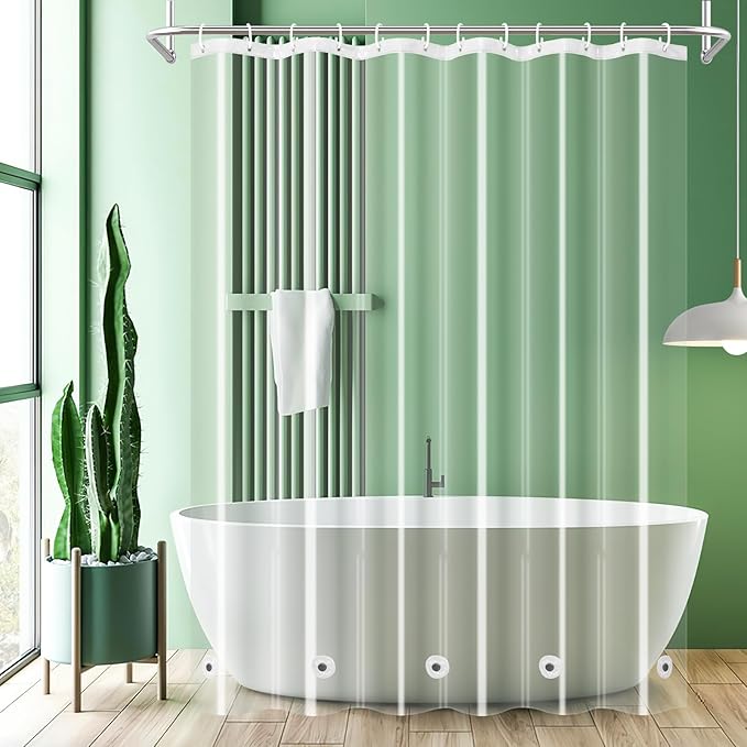 UFRIDAY Clear Extra Long Shower Curtain Liner 72 x 84 inches,Heavy Duty Waterproof Transparent Clear Bathroom Shower Liner with 5 Magnets Bottom.
