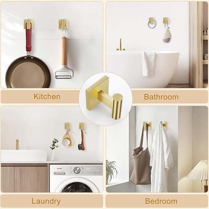 5 Pieces Brushed Gold Bathroom Hardware Set, SUS304 Stainless Steel Bathroom Accessories Set 23.6 inches Towel Bar, Toilet Paper Holder with Shelf, Towel Ring and Two Towel Hooks Wall-Mounted