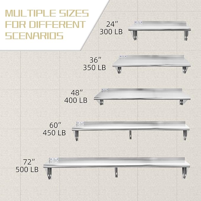 HALLY SINKS & TABLES H Stainless Steel Shelf 18 x 60 Inches, 450 lb, Commercial Wall Mount Floating Shelving for Restaurant, Kitchen, Home and Hotel