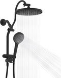 Hibbent Self-cleaning Shower Head Combo, High Pressure 10'' Rain Showerhead with 3-mode Handheld Spray, Metal Extension Arm with Easy Reach All Metal 4-way Diverter, 71" Hose & Holder, Matte Black