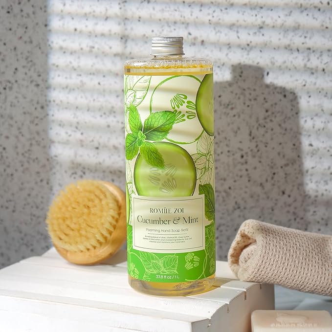 ROMIIE ZOI Foaming Hand Soap Refill, Cucumber&Mint, Gentle & Moisturizing Formula, 1000 ML/ 33.8 FL OZ
