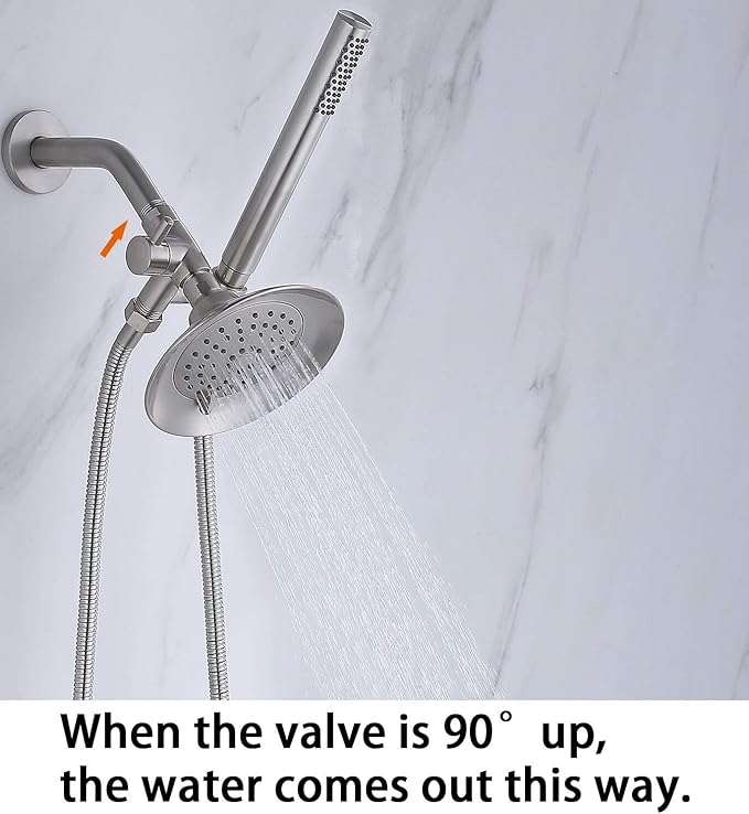 G-Promise Solid Metal Shower Arm Diverter with Holder for Hand Held Showerhead and Fixed Spray Head, G 1/2 3-Way Bathroom Universal Diverter System Replacement Part (Brushed Nickel)