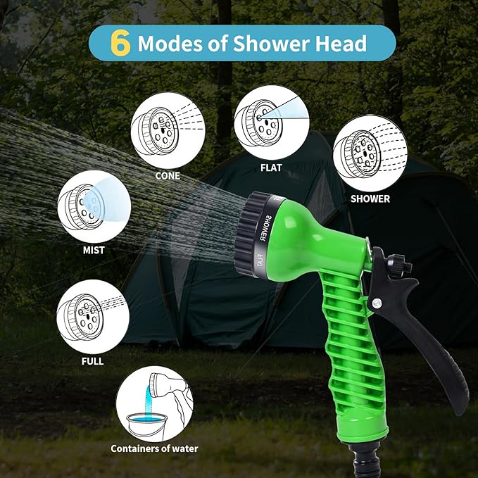 Portable Shower Orange 5L with 7 Spray Modes, Hand Press with Removable Hose and Shower Head