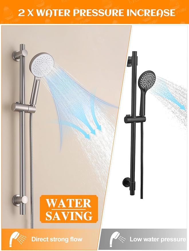 Handheld Shower Head with Slide Bar, 2.5GPM High Pressure 3-Function Adjustable Handheld Shower Head with 59-Inch Hose and Adjustable Holder (Nickel)