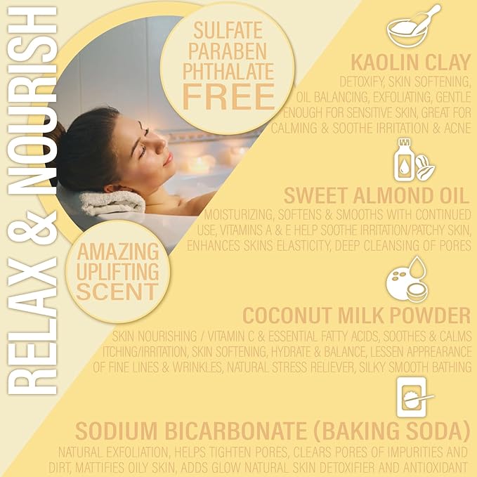 Luxiny Vegan Milk Bath Soak Made with Moisturizing Coconut Milk Powder & Sweet Almond Oil for a Bath Bomb Dust Soothing Fizz & Relaxing Soak, 8 oz. (Vanilla Buttercream)