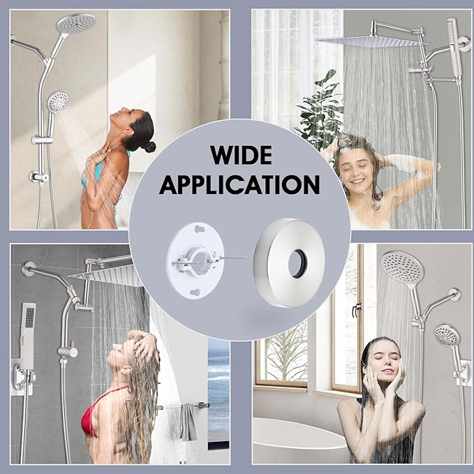 10 Inch Shower Arm with Flange and Stabilizer Bracket, Wall Mounted Shower Pipe Arm 304 Stainless Steel For Fixed Shower Head & Handheld Showerhead, Brushed Nickel