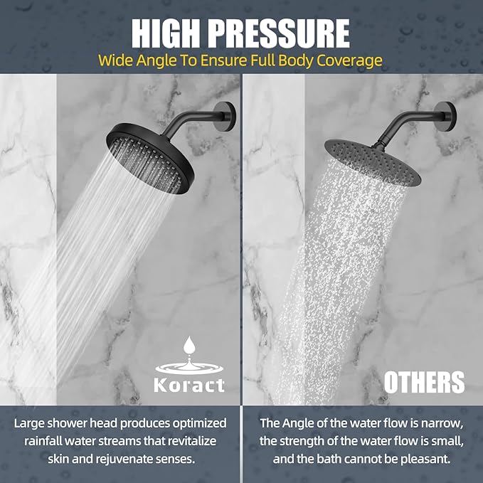 Shower Head High Pressure Rain Premium Quality Luxury Design Anti-Clogging Silicone Nozzles Adjustable Replacement for Bathroom Shower Heads (6 inch Round) (Matte Black)