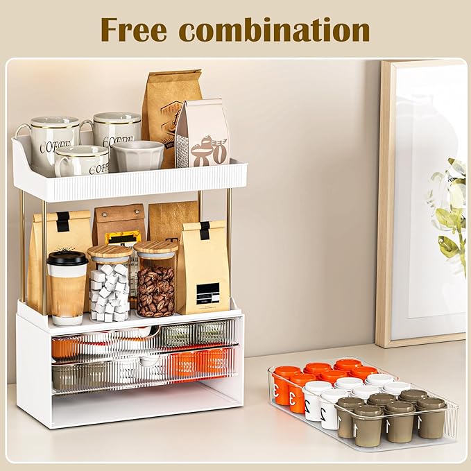 5 Tiers Bathroom Counter Organizer - 3 Drawers Makeup Organizer, Cosmetic Storage Drawer for Dresser Countertop and Bathroom Vanity for Large Skincare, Perfume, Clear