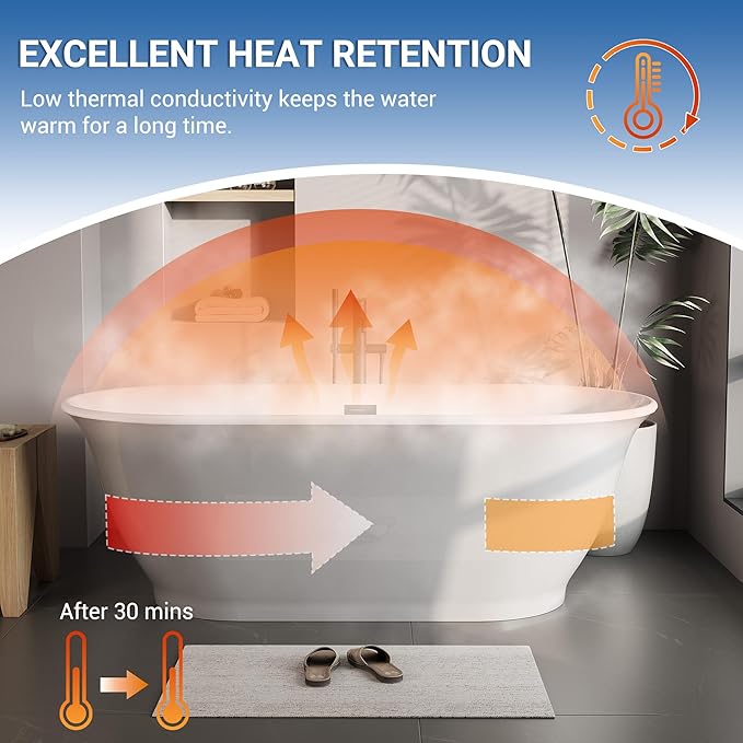 Freestanding Bath Tub 67 Inch Acrylic Oval Soaking Tub – Extra Large Freestanding Bathtub with Chrome Drain & Overflow, Stand Alone Tub for Home Spa, Deep Free Standing Soaking Tub for Relaxation