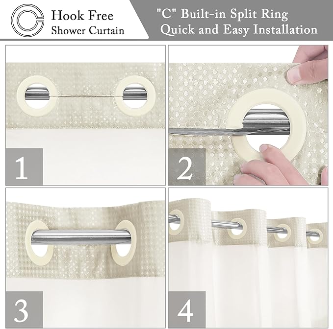 Gibelle Extra Long Shower Curtain 72x86, Waffle Weave Bathroom Shower Curtain with Snap-in Fabric Liner Set, No Hooks Needed, Hotel Style with Mesh Top Window, Ivory