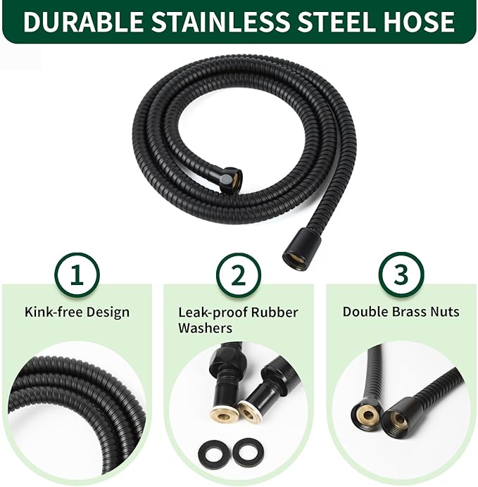 Matte Black Shower Head, 6 Spray Modes Handheld Showerhead, High Pressure Shower Head with 59 Inch Stainless Steel Hose and Adjustable Showerhead Holder