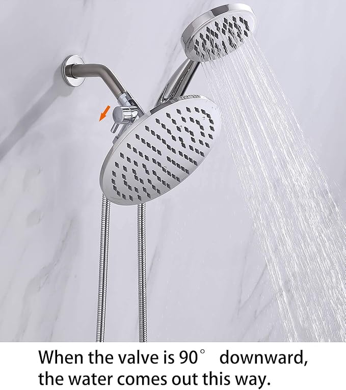 G-Promise Solid Metal Shower Arm Diverter with Holder for Hand Held Showerhead and Fixed Spray Head, G 1/2 3-Way Bathroom Universal Diverter System Replacement Part (Polished Chrome)