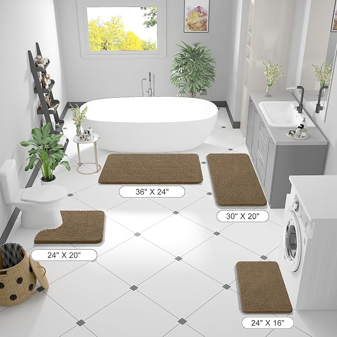 OLANLY Bathroom Rugs 47x24, Extra Soft Absorbent Chenille Bath Rugs, Rubber Backing Quick Dry, Machine Washable Bath Mats for Bathroom Floor, Tub and Shower, Home Decor Accessories, Tan