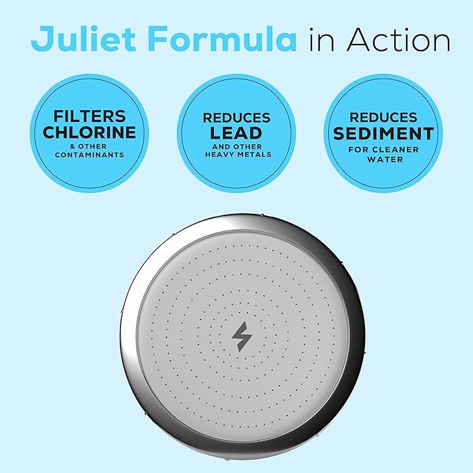 THE JULIET FILTERED SHOWER HEAD - Luxury High Pressure Shower Head with Filters - Removes Impurities for Healthier Hair and Skin - Reduces Hair Breakage, Skin Dryness & Irritation (Polished Chrome)