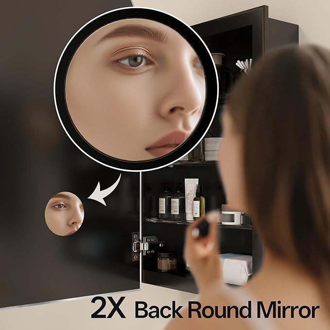 Arched Bathroom Medicine Cabinet with Mirror, No Assembly Needed, Recessed or Surface Mount Wall Storage Cabinet, Mirror Cabinet with Tissue Slot & 2X Magnifying Mirror (Gold, 31.5"L x 19.7")