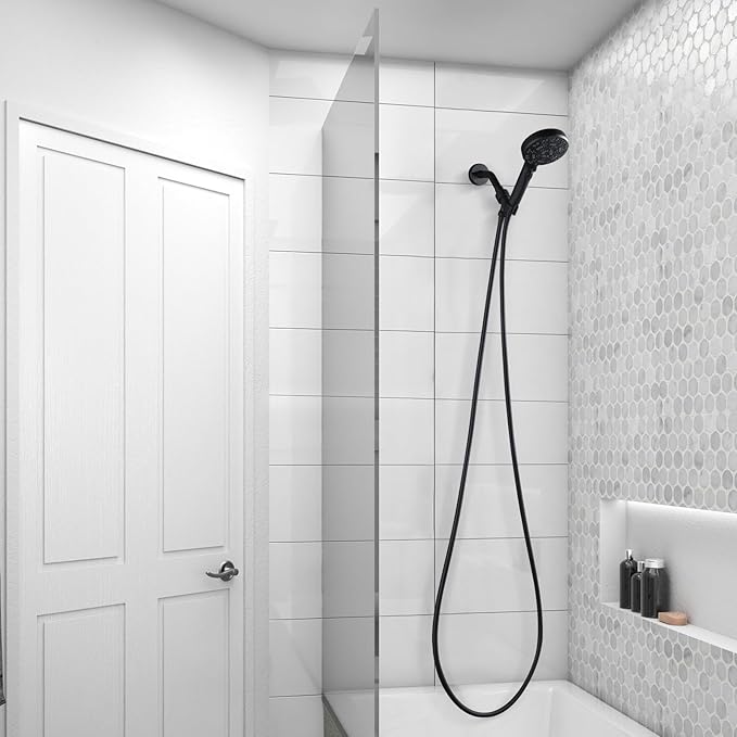 Aleasha Extra Long PVC Shower Hose Replacement for Bathing, Toilet Cleaning, Dogs - Matte Black 140 Inch Long Hose