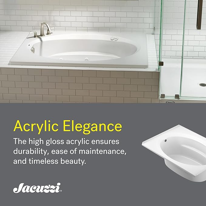 Jacuzzi SIGNATURE Acrylic Drop-In Bathtub, Soaking Sanctuary, Slip Resistant, Right Drain Placement, 72" (L) x 42" (W), Oval In Rectangle, 3-Tile Flange, Oyster