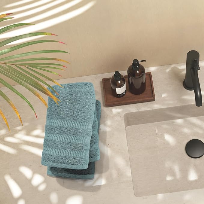 Hearth & Harbor Luxury Hand Towels - 100% Ring Spun Cotton Hand Towels for Bathroom, Shower, Spa, Soft & Absorbent Towels, 4 Piece Set, Teal