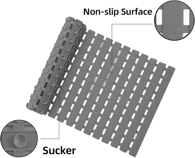 Modern Simplicity Family Expenses Bathroom Bathtub Floor Non-Slip mat with Drainage Hole with Sucker Shower Bathroom Foot pad (Khaki)