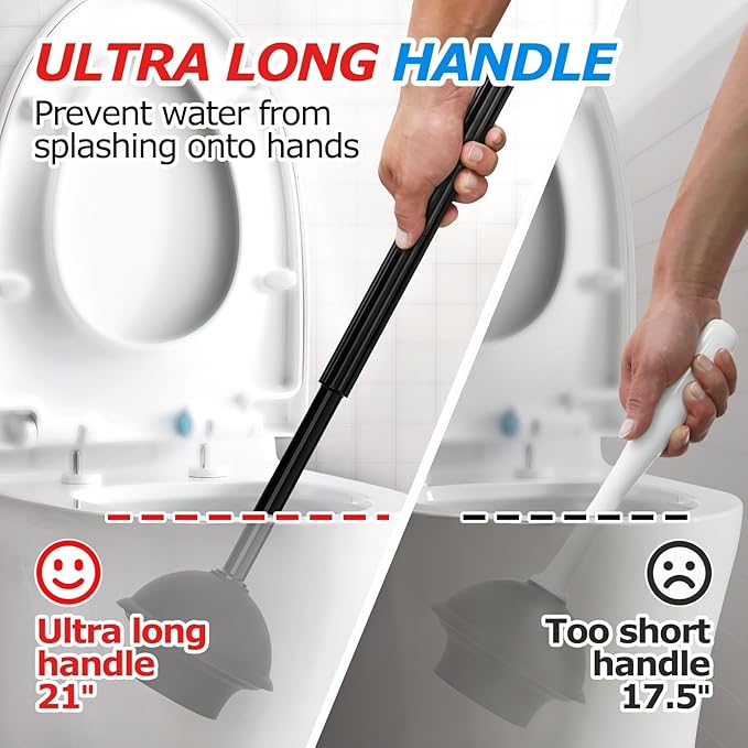 3Pack 2 in 1 Toilet Brush and Plunger Set, Extended Handle Plunger,Toilet Bowl Brush Plunger Set,Bathroom Cleaning Tools,Toilet Brush Plunger Combo,Cleaning Brush,Cleaning Supplies (21inch)