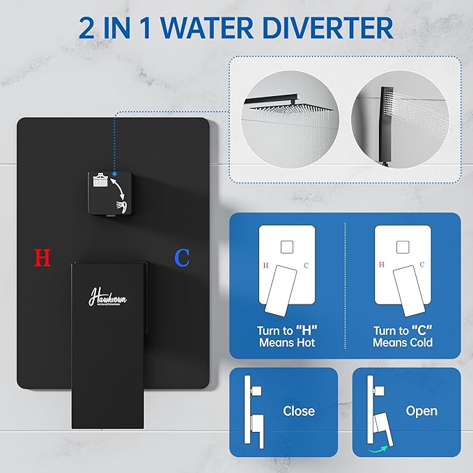16 Inch Luxury Rain Shower Faucet Set, Matte Black Shower System with Rainfall Shower Head and Handheld Spray, SUS304 Stainless Steel and Solid Brass Wall Mounted Shower Valve Trim Kit