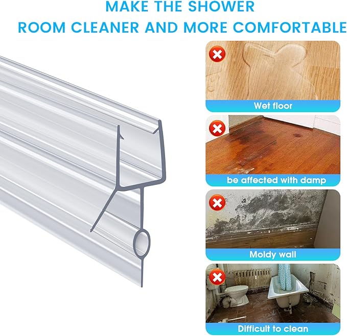 POZIA Clear Frameless Glass Shower Door Bottom Seal | Shower Door Sweep for Leak-Proof, Quick Installation to Create Reliable Water Barrier (1PACK-3/8in-20mm Gap)