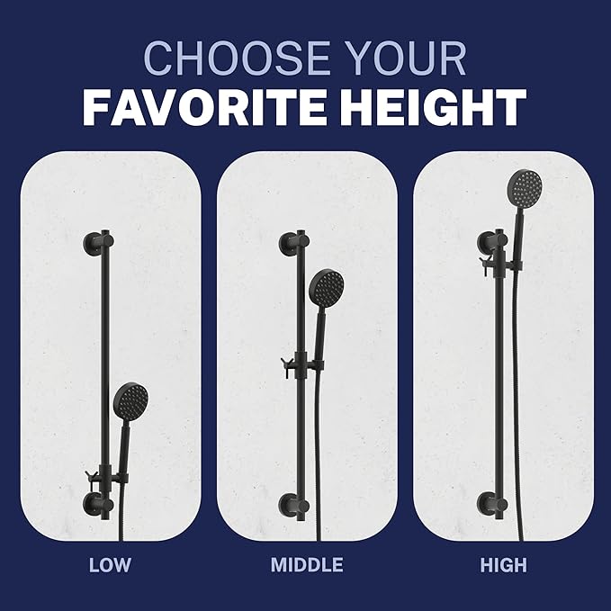 HammerHead Showers® SOLID METAL 27.5 Inch Shower Slide Bar Set and Handheld Shower Head with Hose — MATTE BLACK — 1.75 GPM Low Flow Spray Wand — Easily Adjust Height & Angle of Handshower