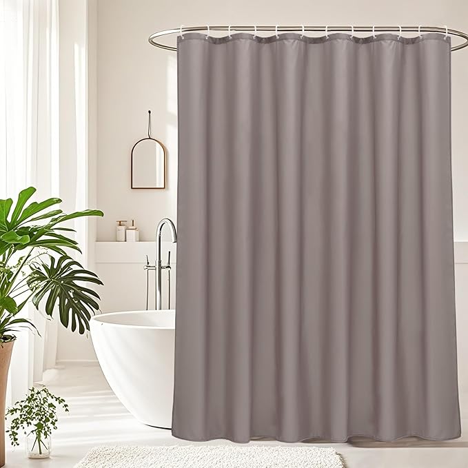 AooHome Extra Long Shower Liner, Fabric Bathroom Curtain with Hooks for Hotel, Weigthed Hem, Water Repellent, 72 x 84 Inch, Chocolate