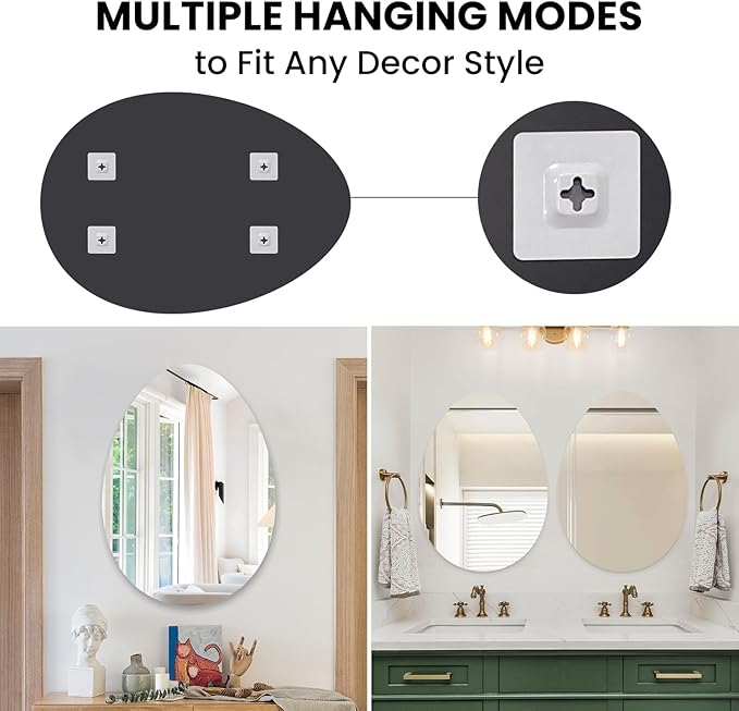 VASUHOME Drop Frameless Bathroom Mirror, 28 x 36 Inch Wall Vanity Mirror, Large Wall Mounted Mirrors for Bathroom, Living Room, Bedroom