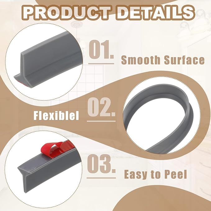PATIKIL 39 Inch Collapsible Shower Threshold Water Dam Guard, Shower Stopper Barrier Self Adhesive Sink Splash Guards for Frameless Shower Door Bottom, Gray (1.2"Wx0.6"T)