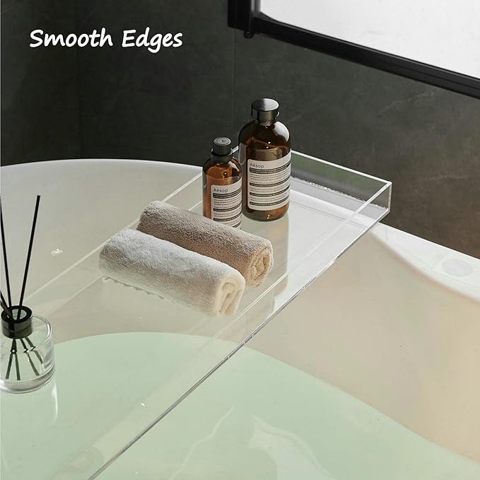 SHUNLI Clear Bathtub Caddy Tray, Bath Tub Tray Shelf Table, Bathroom Shower Caddy Tray, Acrylic