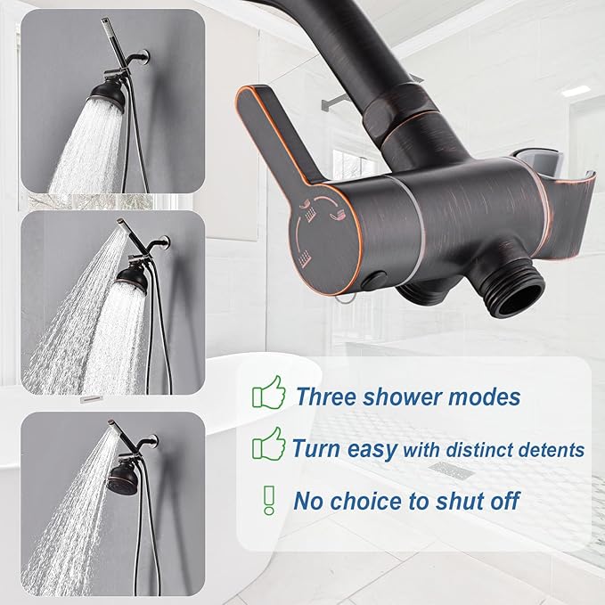 3 Way Shower Diverter Valve with Hand Shower Holder, G1/2 Shower Head Splitter, Shower Arm Diverter, Bathroom Universal Shower System Replacement Part (Oil Rubbed Bronze)