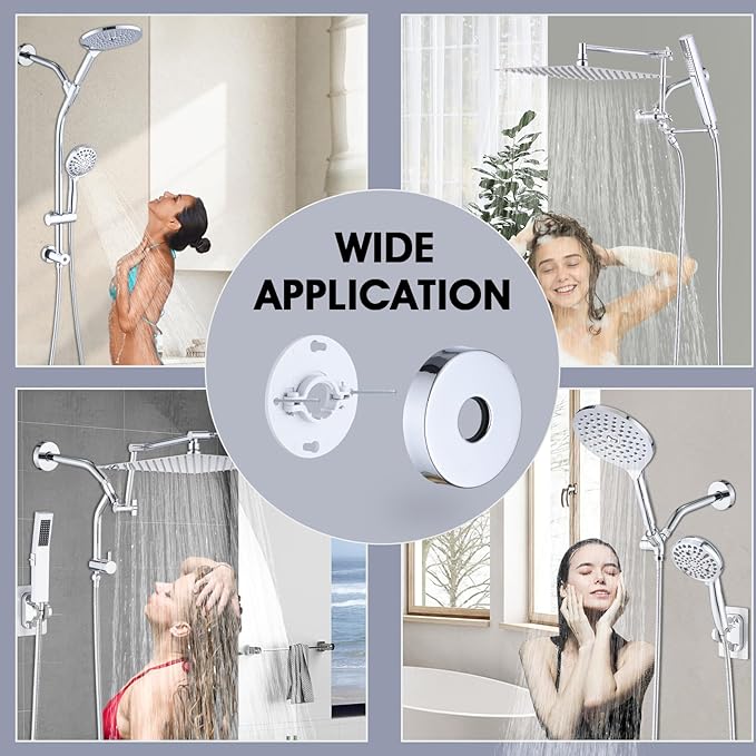 8 Inch Shower Arm with Flange and Stabilizer Bracket, Wall Mounted Shower Pipe Compatible with Rainfall Showerhead,Easy Installation, Chrome