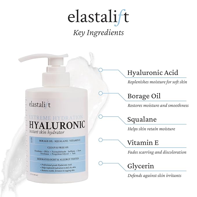Elastalift Collagen Body Cream + Hyaluronic Acid Lotion Skin Care Set, Anti Aging Face & Body Moisturizer Dry Skin Rescue Creams For Wrinkle Control, Lifting, Firming, & Tightening Skin, 2-Pack