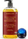 Majestic Pure Firming Body Massage Oil with Collagen – Helps Smooth The Appearance of Cellulite & Improve Skin Texture – Refreshing Aromatherapy Body Oil for Legs & Full Body – 8 Fl Oz, with Roller