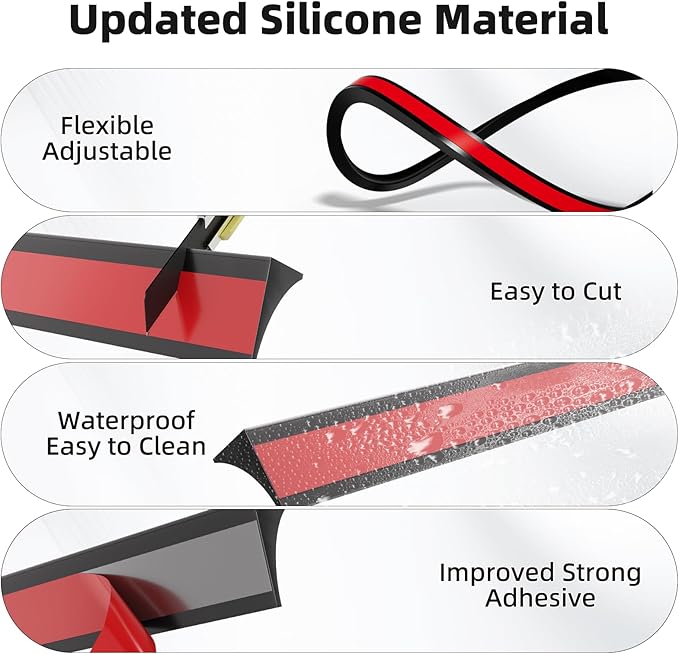 118inch Water Guard for Kitchen Sink，Silicone Rubber Kitchen Splash Guard, Corner Water Retaining Dam Strip for Countertop,Shower, Bathroom，Self Adhesive Caulk Seal Strip Edge Trim (Black)