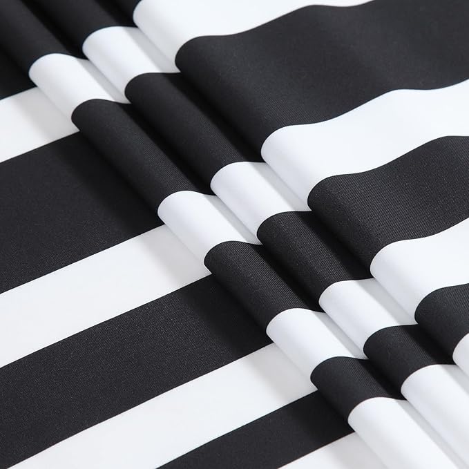 Extra Long White and Black Striped Shower Curtain 72x84 Inches, Waterproof Fabric with Modern Gradient Lines, 12 Rustproof Grommets & Weighted Hem