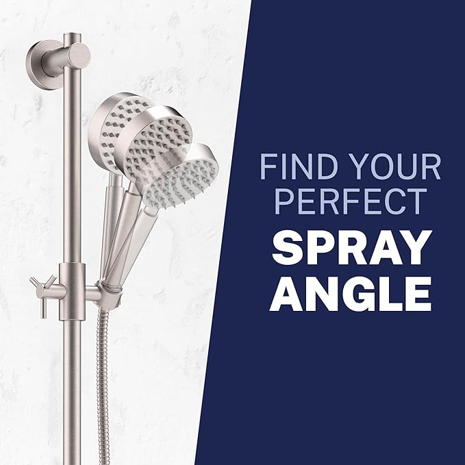 HammerHead Showers® SOLID METAL 27.5 Inch Shower Slide Bar Set and Handheld Shower Head with Hose — BRUSHED NICKEL — 1.75 GPM Low Flow Spray Wand — Easily Adjust Height & Angle of Handshower