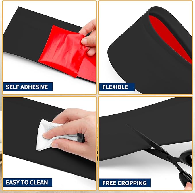 Flexible Baseboard Molding Trim 4 Inch Self-Adhesive Vinyl Wall Base Peel and Stick Cove Base Rubber Wall Baseboard Moulding Trim (100Ft, Black)