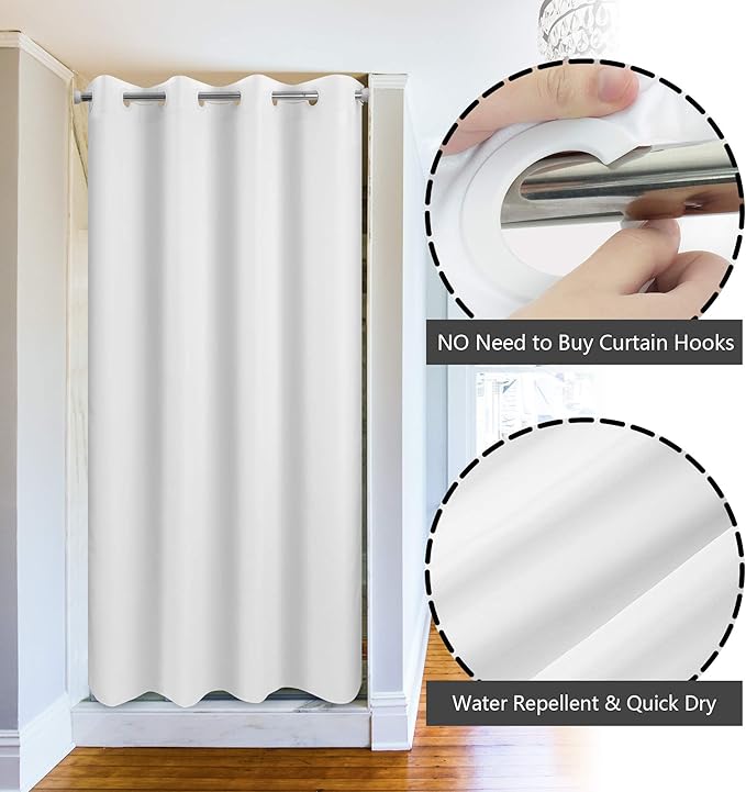 River Dream No Hook Stall Fabric Shower Curtain 48" Wide - Soft Microfiber Shower Stall Curtain Hotel Grade, Waterproof & Machine Washable, White, 48x74