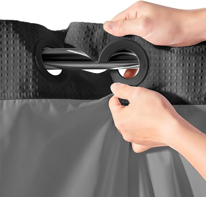 River Dream Heavyweight No Hooks Required Dotted Waffle Weave Shower Curtain with Snap in Liner - 71W x 74H,Hotel Grade,Spa Like Bath Curtain,Graphite Grey