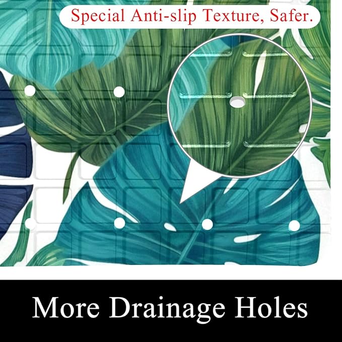Bath Tub and Shower Mats, Non Slip Bathmat with Drain Holes and Suction Cups for Bathroom Floor, 15.1 x 26.8 Inch (Summer Jungle Plants)