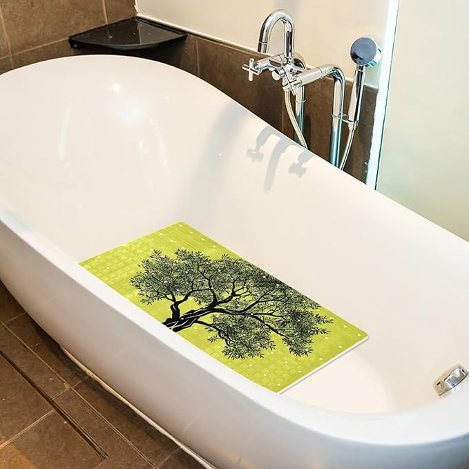 Bath Tub and Shower Mats, Non Slip Bathmat with Drain Holes and Suction Cups for Bathroom Floor, 15.1 x 26.8 Inch (Art Tree Black Silhouette)